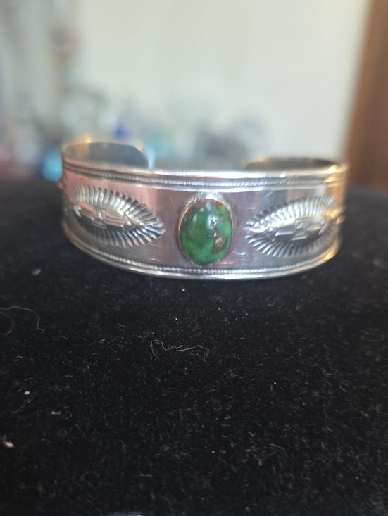 Jewelry - Fred Harvey Era Sterling Silver Turquoise Cuff Sterling Whirling Log
